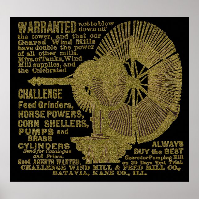 Affiche Batavia Illinois Challenge Windmill 1889 Ad (Devant)