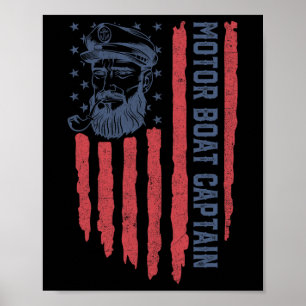 Affiche Bateau à moteur Capitaine American Flag Pontoon Bo