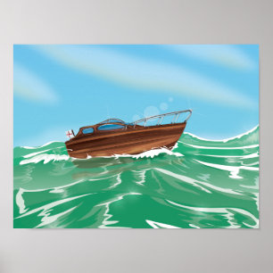 Affiche Bateau à moteur classique