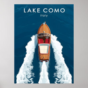 Affiche Bateau à moteur vintage du lac de Côme - Voyage en