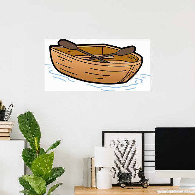 Affiche Bateau à rames en bois rustique sur l'eau (Créateur téléchargé)