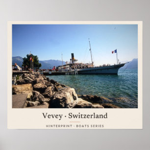 Affiche Bateau à vapeur aux rochers Vevey lac Léman