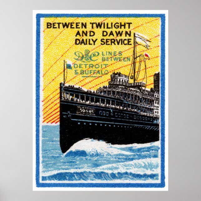 Affiche Bateau à vapeur de 1910 de Détroit à Buffalo (Devant)