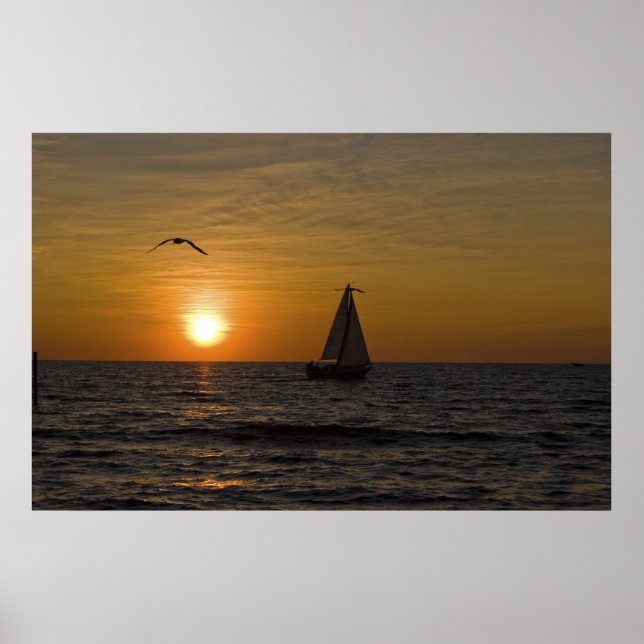 Affiche Bateau à voile au coucher du soleil (Devant)