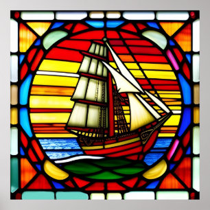 Affiche Bateau à voile au-dessus des vagues océaniques