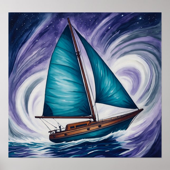 Affiche Bateau à voile bleu (Devant)