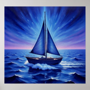 Affiche Bateau à voile bleu