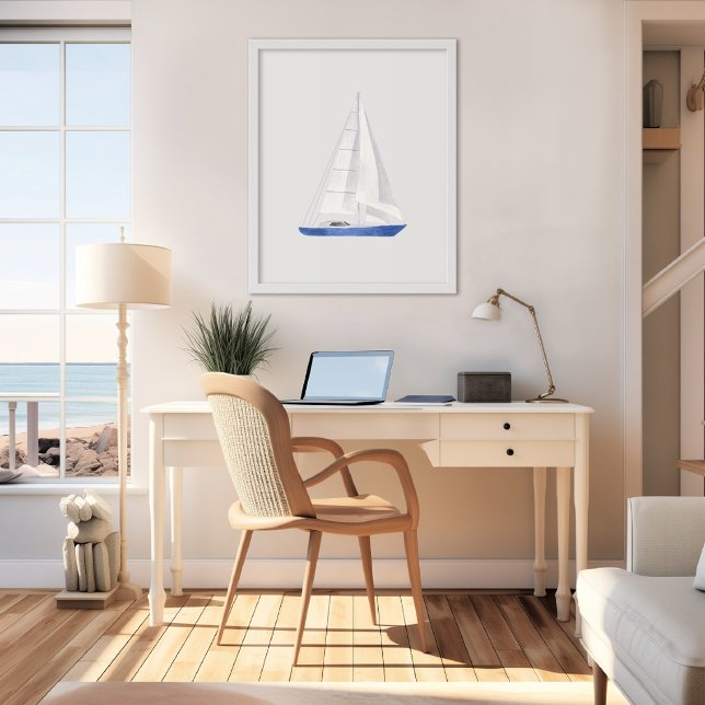 Affiche Bateau à voile bleu - Art aquarelle (Sail Boat Art Poster)