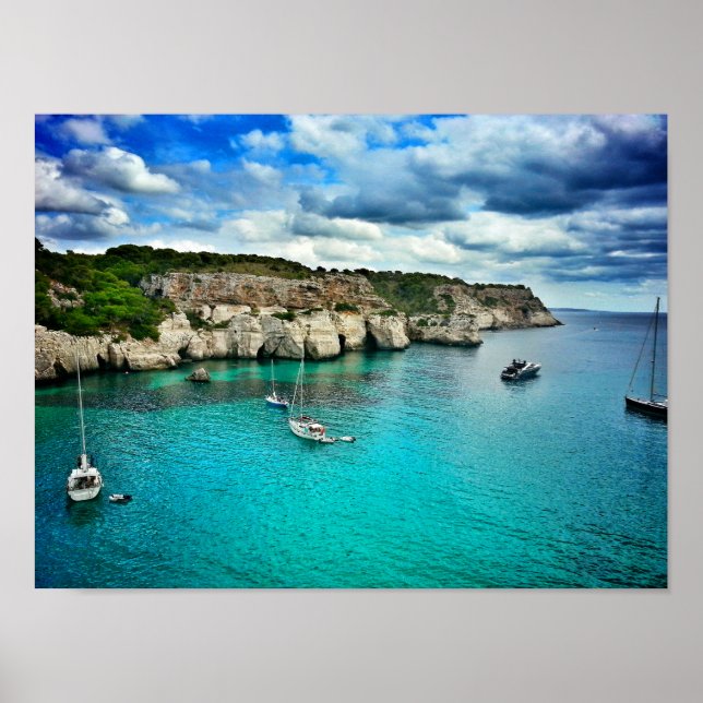 Affiche Bateau à voile Côte de l'île tropicale (Devant)