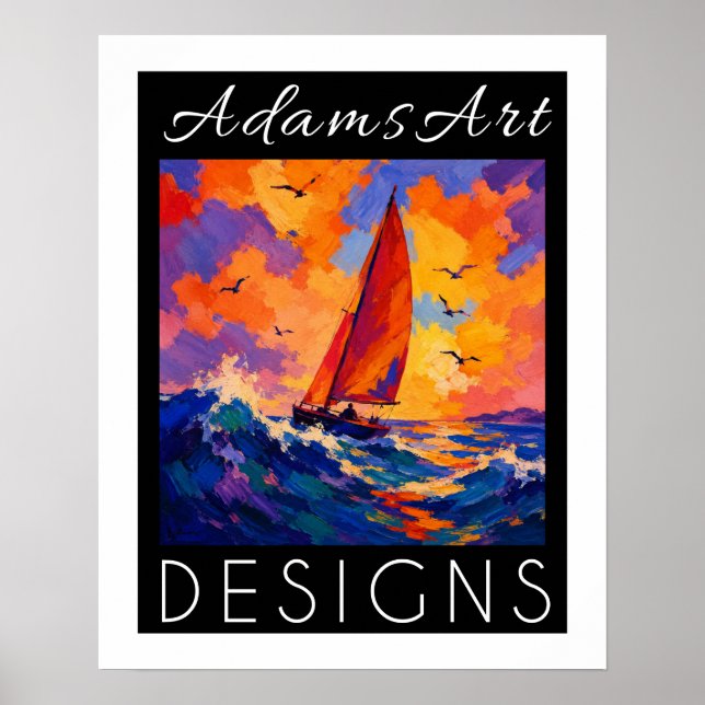 Affiche Bateau à voile Coucher de soleil vibrant Impressio (Devant)