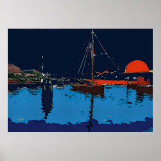 Affiche Bateau À Voile Dans Le Port
