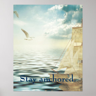 Affiche Bateau à voile et mouettes Brigantine