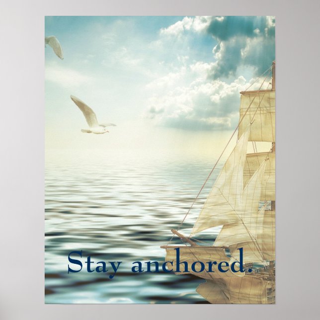 Affiche Bateau à voile et mouettes Brigantine (Devant)