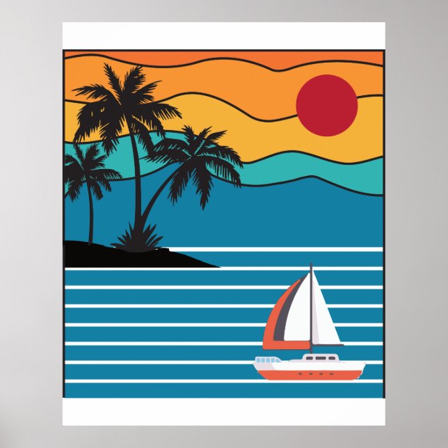 Affiche Bateau à voile rétro 80s les années 70 Style Batea (Devant)