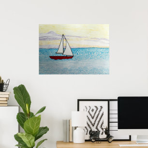 Affiche Bateau à voile rouge