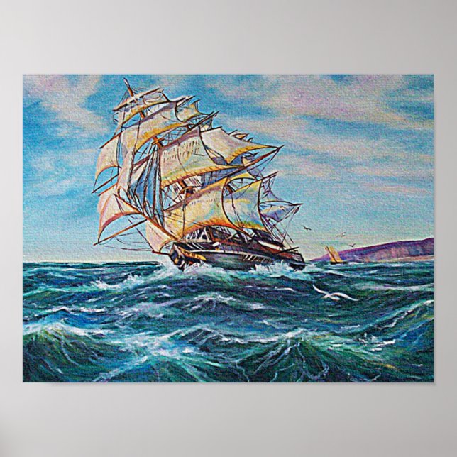 Affiche Bateau à voile sur les eaux de mer Brute Petites (Devant)