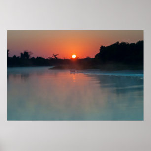 Affiche Bateau au lever du soleil sur la rivière