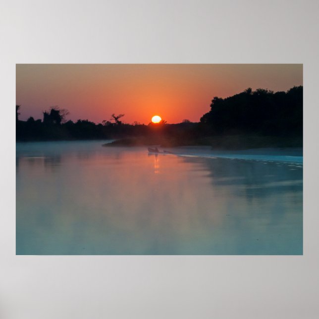Affiche Bateau au lever du soleil sur la rivière (Devant)