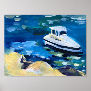 Affiche bateau blanc sur la mer