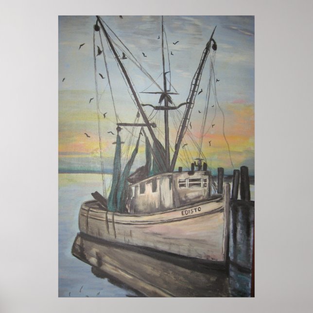 Affiche bateau crevettier par Nancy Hellams (Devant)