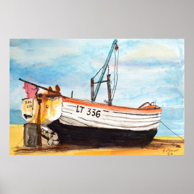 Affiche Bateau d'Aldeburgh sur la plage - Aquarelle côtièr (Devant)