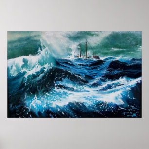 Affiche Bateau dans la mer dans la tempête