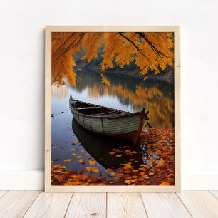 Affiche Bateau d'automne sur la rivière Tranquil Wall Art