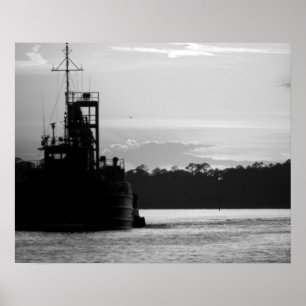 Affiche Bateau de crabe noir et blanc au coucher du soleil