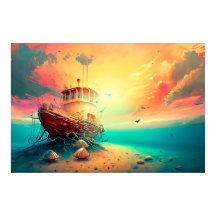 Bateau de crevettes au coucher du soleil