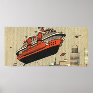 Affiche Bateau de croisière de science-fiction vintage hél