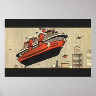 Affiche Bateau de croisière de science-fiction vintage hél
