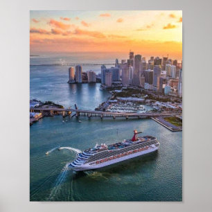Affiche Bateau de croisière du coucher de soleil de Miami