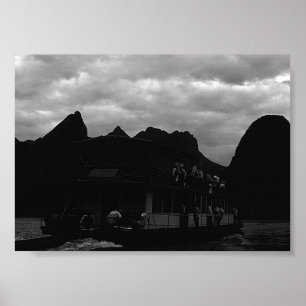 Affiche Bateau de la rivière Guilin en Chine vintage