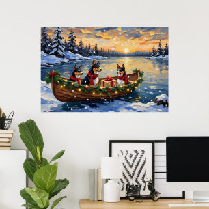Affiche Bateau de Noël Basenji pour les Fêtes
