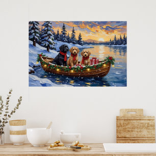 Affiche Bateau de Noël Bernedoodle pour les Fêtes