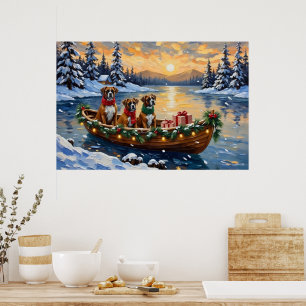 Affiche Bateau de Noël Boxer Fêtes de fin d'année