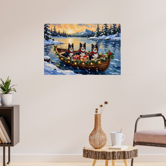 Affiche Bateau de Noël Collie à poil long pour les Fêtes (Salon 3)