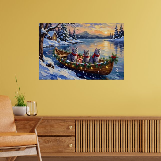 Affiche Bateau de Noël de Chat Bleu Oriental Fêtes (Salon 2)