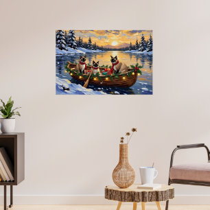 Affiche Bateau de Noël de chat siamois pour les fêtes