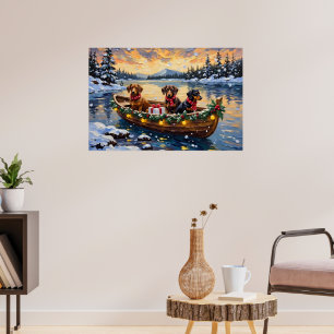 Affiche Bateau de Noël de teckel pour les fêtes