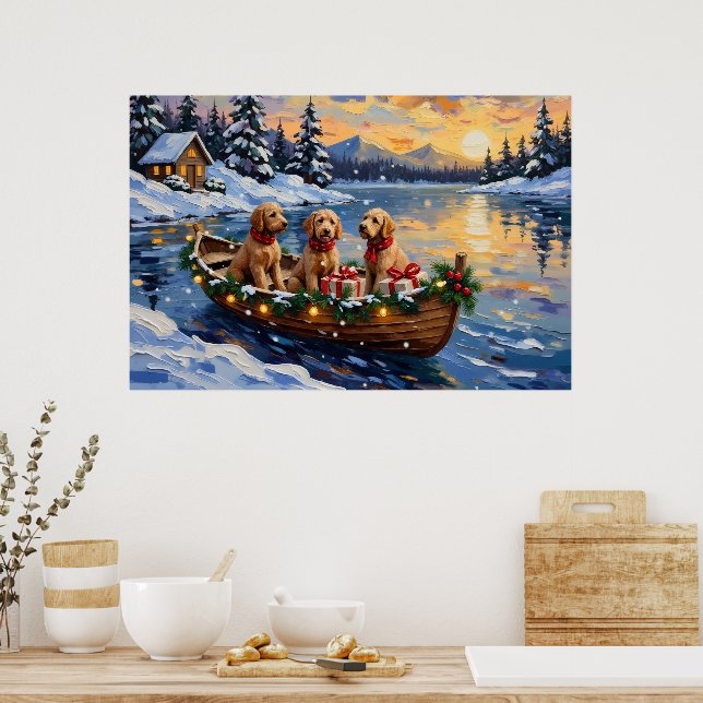 Affiche Bateau de Noël Goldendoodle pour les Fêtes (Cuisine)