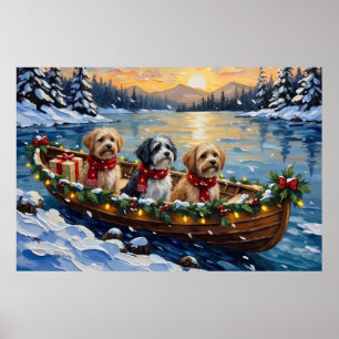 Affiche Bateau de Noël Lhasa Apso pour les Fêtes
