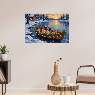 Affiche Bateau de Noël Pug Fêtes