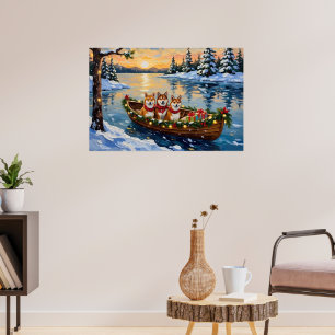 Affiche Bateau de Noël Shiba Inu Vacances