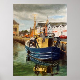 Affiche Bateau de pêche de la ville panoramique de Galway