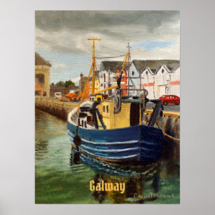 Affiche Bateau de pêche de la ville panoramique de Galway 