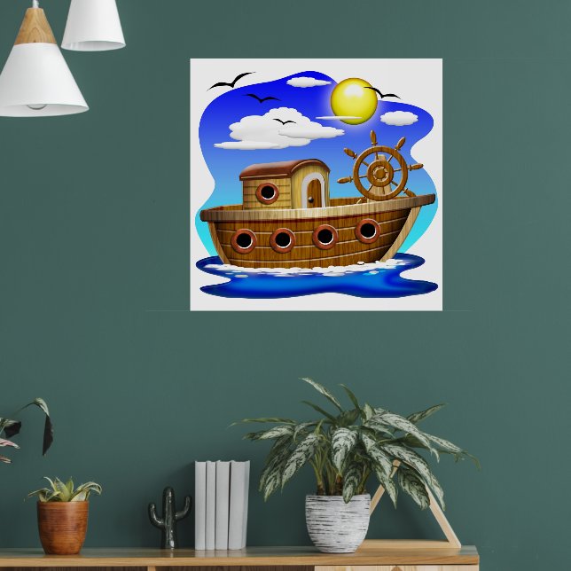 Affiche Bateau de pêche dessin animé  (Salon 1)
