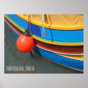 Affiche Bateau de pêche rayé port de Marsaxlokk Malte