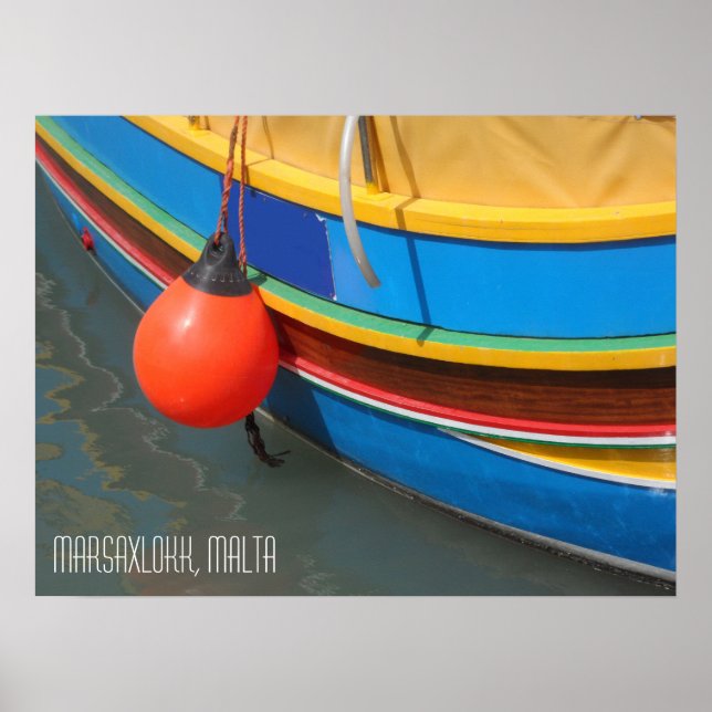 Affiche Bateau de pêche rayé port de Marsaxlokk Malte (Devant)