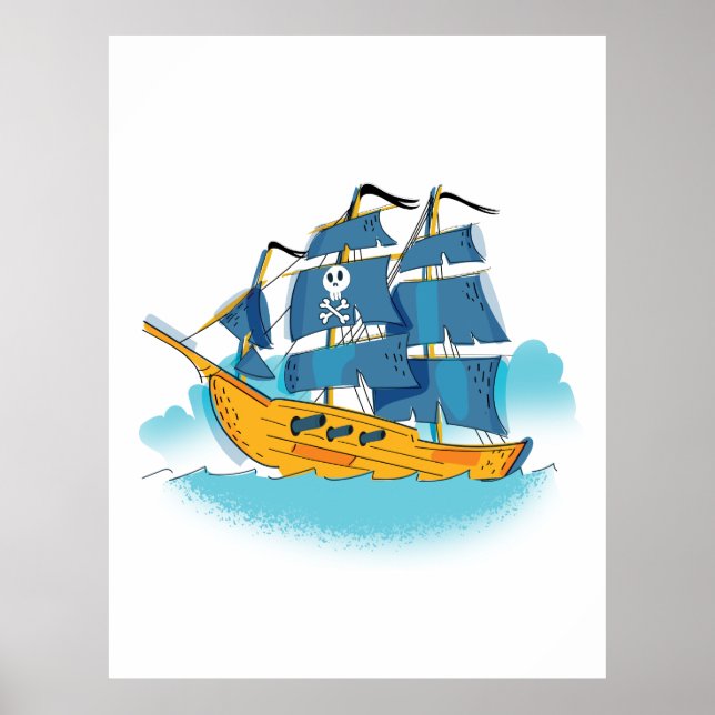 Affiche Bateau de pirate de dessin animé mignon (Devant)